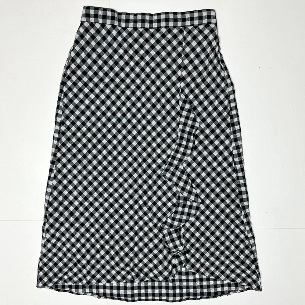 Maison D’Amelie Gingham Plaid Ruffle Skirt Seersucker Lightweight Women’s size 2 - Picture 3 of 11